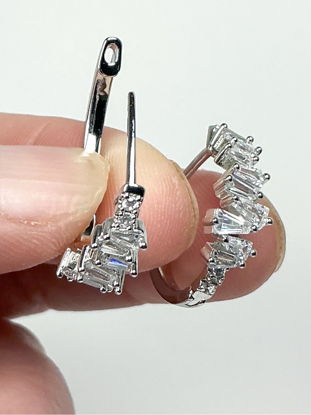 Tapered Baguette Cz C Hoop Earrings - Picture 5 of 9